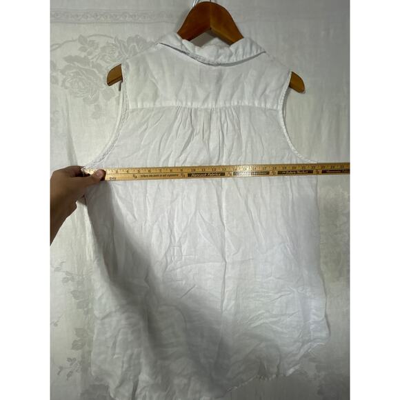 ForCynthia Beachwear 100% Linen Tank XL White Collar Pockets Cover Up - Picture 10 of 11